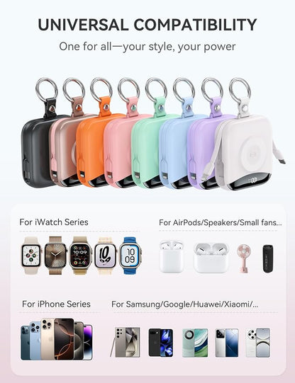 Portable Charger, 10000mAh 22.5W Fast Charging Power Bank with Built-in Cables, Travel Essentials Battery Pack with LED Display for iPhone, Portable iWatch Charger for 11/10/9/8/7/6/5/4/SE/Ultra Pink