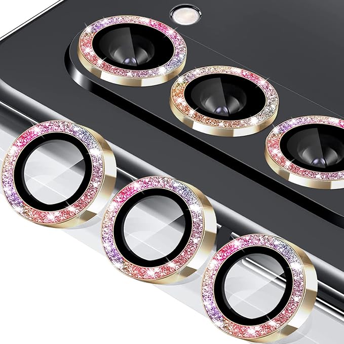 for Galaxy Z Fold 6 Camera Lens Protector Bling Glitter Individual Aluminium Alloy Ring 9H Tempered Glass Decorative Accessories Camera Cover for Samsung Galaxy Z Fold 6 Glitter Colorful