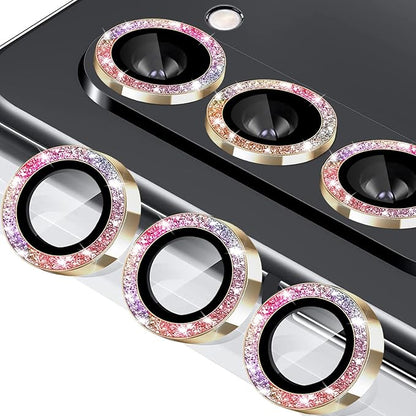 for Galaxy Z Fold 6 Camera Lens Protector Bling Glitter Individual Aluminium Alloy Ring 9H Tempered Glass Decorative Accessories Camera Cover for Samsung Galaxy Z Fold 6 Glitter Colorful