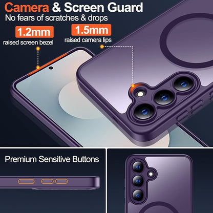 MOZOTER for Samsung Galaxy S25 FE Case,[Compatible with MagSafe] Purple | [12Ft Military Dropproof][2*Screen Protector]Translucent Shockproof Holsters Case for S25 FE-Purple