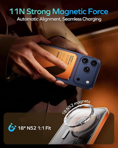 MOMAX Magnetic Wireless Power Bank 10000mAh, Ultra-Slim 0.5" MagSafe-Compatible Portable Charger, 20W USB-C PD Fast Charging, for iPhone 17/16/15/14/13/12 Series, Samsung Galaxy & Google Pixel