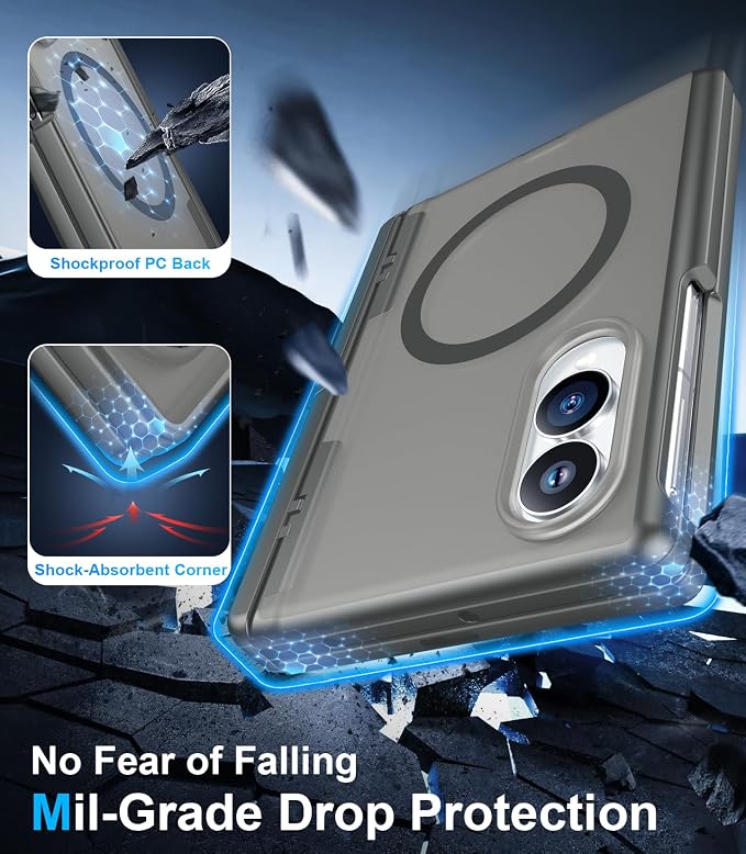 for Samsung Galaxy Z Fold 8 Case,[Compatible with MagSafe][Built-in HD Screen Protector & Kickstand][Hinge Protection] Translucent Matte Full-Body Shockproof Phone Case for Z Fold 8 Wide,Gray