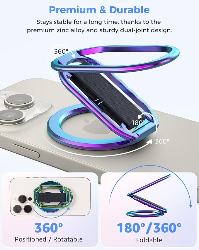 [2025 Newest] SUPERONE for Magsafe Phone Grip for Magnetic Kickstand Compatible with Mag Safe Finger Loop, 4-in-1 Phone Ring Holder Strap for Magnetic iPhone 17/16/15/14/13/12 (Silver)