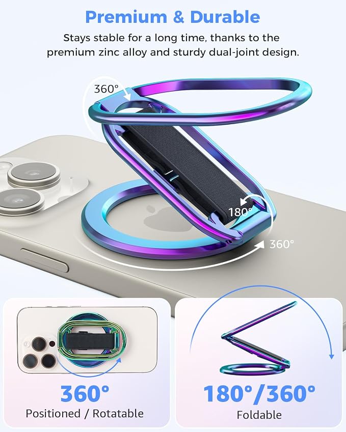 [2025 Newest] SUPERONE for Magsafe Phone Grip for Magnetic Kickstand Compatible with Mag Safe Finger Loop, 4-in-1 Phone Ring Holder Strap for Magnetic iPhone 17/16/15/14/13/12 (Rose)