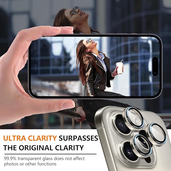 for iPhone 16 Pro/iPhone 16 Pro Max Camera Lens Protector Anti-Scratch Lens Cover, 9H+ Tempered Glass Camera Screen Protector, HD View w/Night Shoot, Shatterproof, Natural Titanium