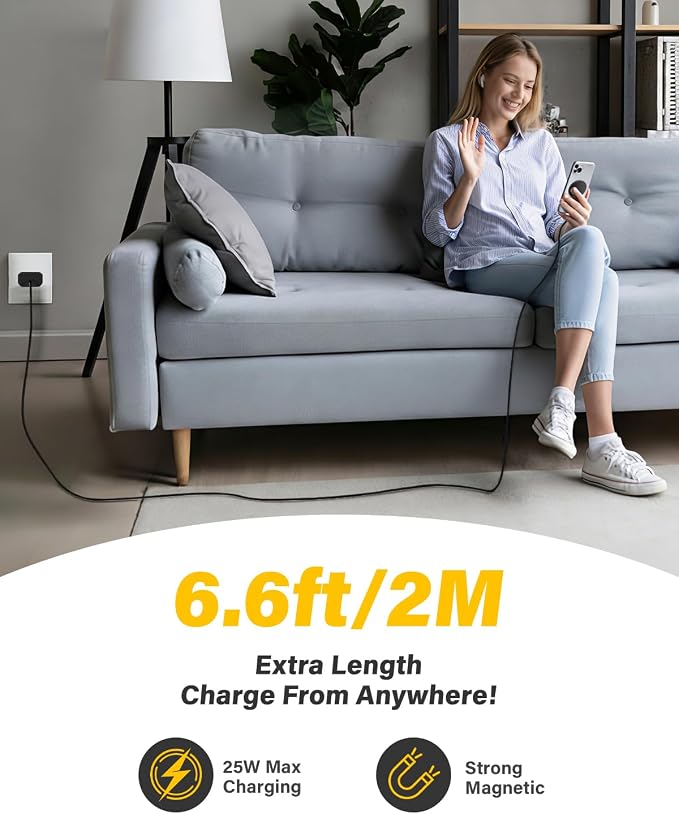 25W Wireless Charger for MagSafe, Qi2.2 Magnetic Fast Charging Pad for iPhone 17/16/15/14/13/12 Series & AirPods, Strong Magnet, Portable Wireless Charger for Travel Home Office (Black, 2Pack(6FT))