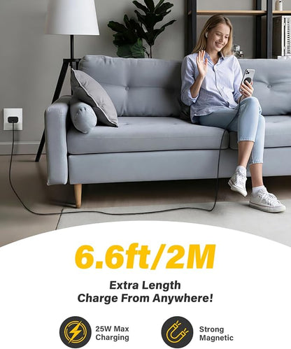 25W Wireless Charger for MagSafe, Qi2.2 Magnetic Fast Charging Pad for iPhone 17/16/15/14/13/12 Series & AirPods, Strong Magnet, Portable Wireless Charger for Travel Home Office (Black, 2Pack(6FT))