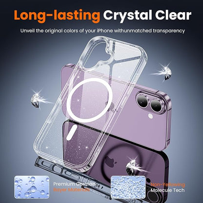 3 in 1 for iPhone 17 Case Clear Glitter,Fits MagSafe, Not Yellowing, Screen Protector*1 Camera Lens Protector*1, Military-Grade Protection for Phone Cover 6.3 inch