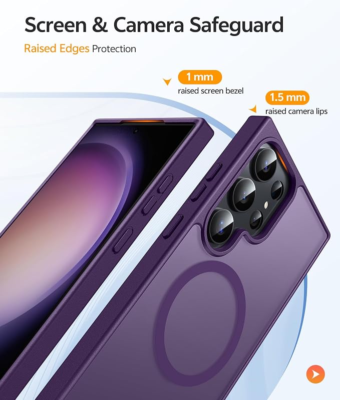 FNTCASE for Samsung Galaxy S23 Ultra Case, Compatible with Magsafe Purple | Translucent Matte Magnetic Back, 14FT Military Grade Drop Protection, Shockproof Protective Phone Cover