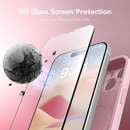 Magnetic for iPhone 15 Case, Compatible with MagSafe, [Screen Protector + Full Camera Protection], Silicone Shockproof Anti-Scratch Protective Phone Case for iPhone 15 6.1", Chalk Pink
