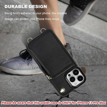Bocasal for MagSafe Crossbody Wallet Case Compatible with iPhone 13 Pro Max, RFID Blocking Protective Purse Case with Card Slots Holder Kickstand Wrist Strap Lanyard Zipper 6.7 Inch 5G (Black)