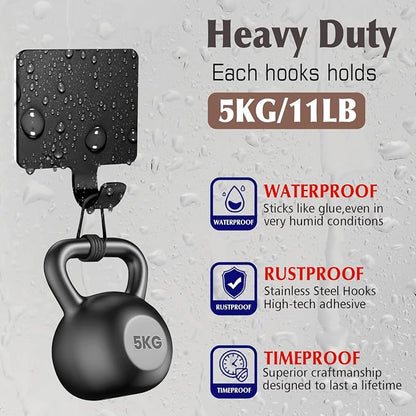 Shaver Hook Hanger Stand Caddy Self Adhesive Stick on Hook Heavy Duty Stainless Steel Phone Holder for Shower, Tools for Hanging Washcloth Towel Loofah for Bathtub Wall, Black (4 Pack)