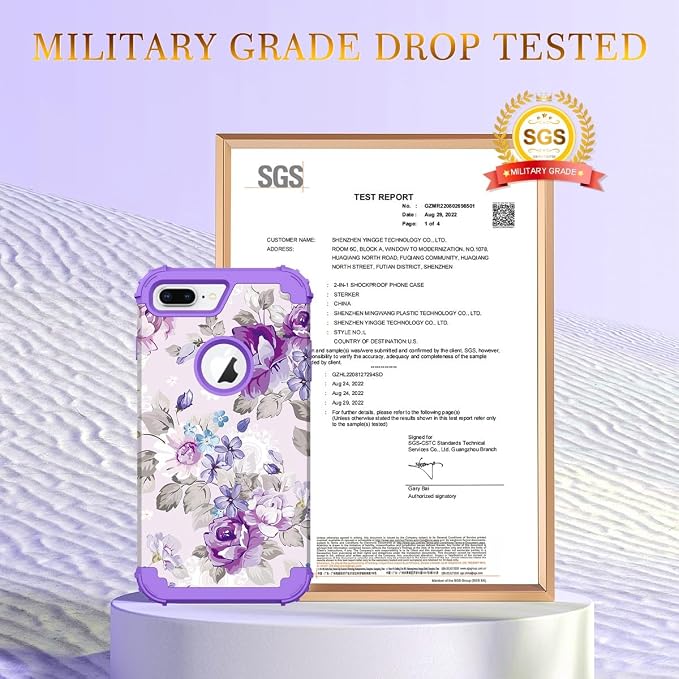 Hocase Heavy Duty Shockproof Protection Hard Plastic+Silicone Rubber Hybrid Protective Case for iPhone 7 Plus/iPhone 8 Plus - Lavender Flowers