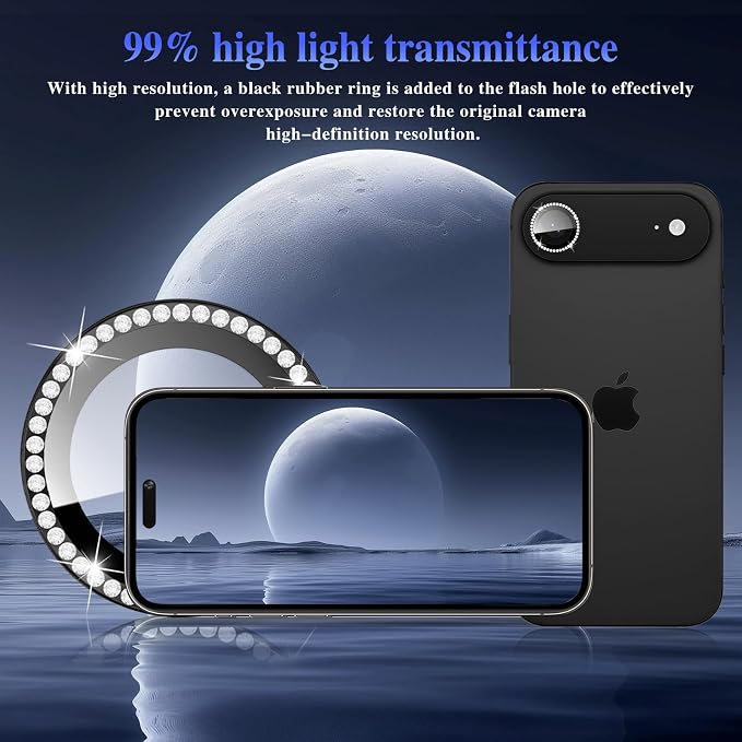 ShinKin Camera Lens Protector for iPhone Air (6.5 inches), Glitter Camera Cover, 9H Tempered Glass Individual Metal Ring Camera Protector for iPhone 17 Air (Diamond -Colorful)
