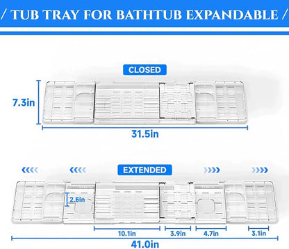 Expandable Acrylic Bathtub Tray for Tub, Bath Caddy Tray Table for Bathtub, Adjustable from 31.5 to 41 inch, Bathtub Rack fits Most Bathtubs and Bathroom Décor, Bath Tub Shelf Accessories for Women