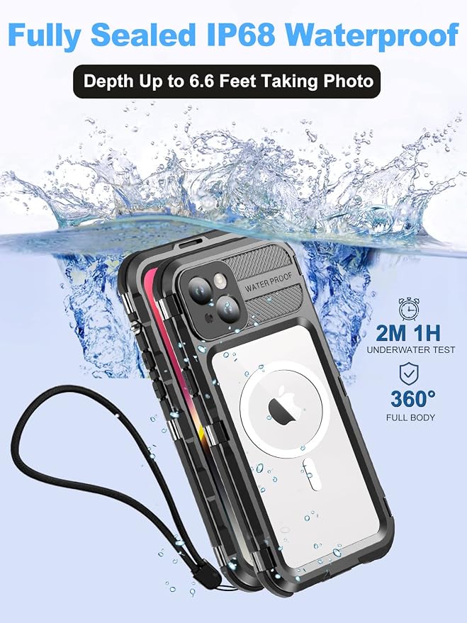 WIFORT for iPhone 14 Plus Waterproof Case - Built-in [Screen Protector][IP68 Water Proof][14FT Military Grade Shockproof], Rugged Metal Full Body Aluminum Protective Drop Protection Cover, 6.7" Black