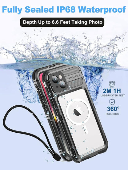 WIFORT for iPhone 14 Plus Waterproof Case - Built-in [Screen Protector][IP68 Water Proof][14FT Military Grade Shockproof], Rugged Metal Full Body Aluminum Protective Drop Protection Cover, 6.7" Black