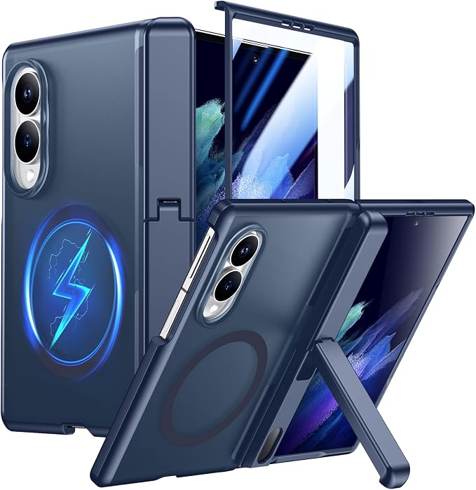 for Samsung Galaxy Z Fold 8 Case,[Compatible with MagSafe][Built-in HD Screen Protector & Kickstand][Hinge Protection] Translucent Matte Full-Body Shockproof Phone Case for Z Fold 8 Wide,Blue