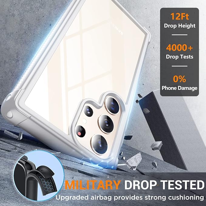 Temdan for Samsung Galaxy S23 Ultra Case, [Built-in Screen Protector]+[2Pcs Lens Protector][Touch Sensitive][Anti-Scratch][Military Grade Shockproof] Full Body Protection Case for S23 Ultra 5G,White