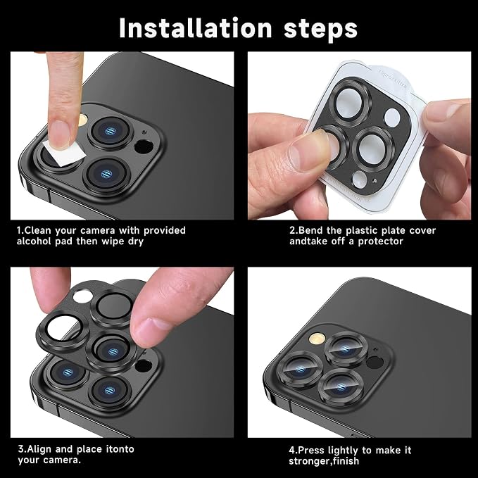 for iPhone 16 Pro/iPhone 16 Pro Max Camera Lens Protector - with Installation Tray, 9H Tempered Glass [Anti-Scratch] [Ultra HD Clear] Metal Individual Ring Camera Cover(Black Titanium)