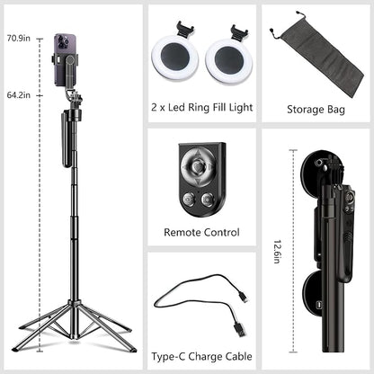 Auto Face Tracking Tripod for iPhone with Light, No APP Needed 70.9" Phone Camera Tripod Stand 360 Rotation Selfie Stick Follows Your Movement with Remote for Content Creator Vlog Live Stream