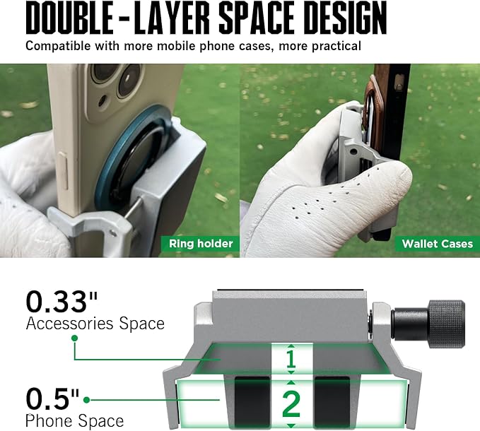 Dprofy Magnetic Golf Cart Phone Holder Golf Gifts for Men Golfers Golf Accessories Fit for All Popular Smart Phones Special Design for Thick Case and Ring Holder (Grey)