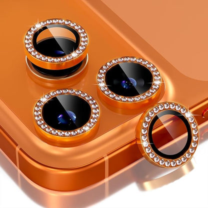 Choiche Compatible for iPhone 17 Pro/iPhone 17 Pro Max Camera Lens Protector Bling, 9H Tempered Glass Camera Cover Screen Protector Metal Ring Decoration Accessories (Diamond-Orange)
