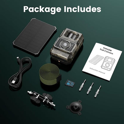 MAXDONE Solar WiFi Trail Camera Bluetooth Game Camera, 4K 64MP Wildlife Cameras 2000mAh Built-in Battery Rechargeable Power Hunting Cameras with Night Vision Trail Cam Bluetooth Wi-Fi Deer Cams