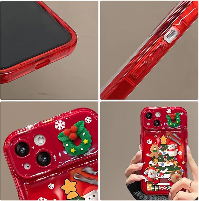 Christmas Tree Pendant Flip Mirror Case Cover for iPhone 17 16 15 14 13 Pro Max Plus, Festive Protective Phone Case with Built-in Mirror and 3D Christmas Tree Charm Celebrate (Red,17 pro)