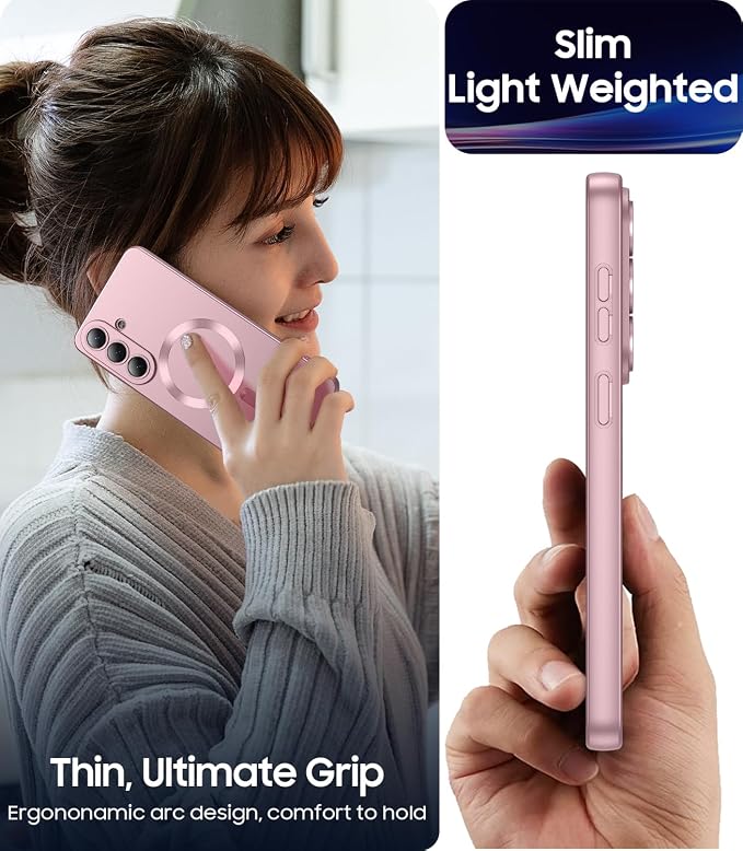 Magnetic for Samsung Galaxy S26 Case [Compatible with MagSafe][Built-in Camera Lens Protector] Slim Soft Silicone Bumper Shockproof Metallic Luster Phone Case, Rose Gold
