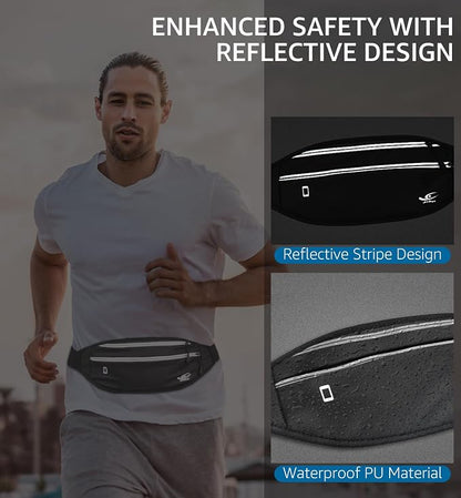 HiRui Slim Fanny Pack for Men Women, Adjustable Exercise Waist Pack Reflective Running Belt for Sports Workout Cycling Hiking, Casual Hands-Free Wallets Phone Bag Fits All Phones (Dark Gray)