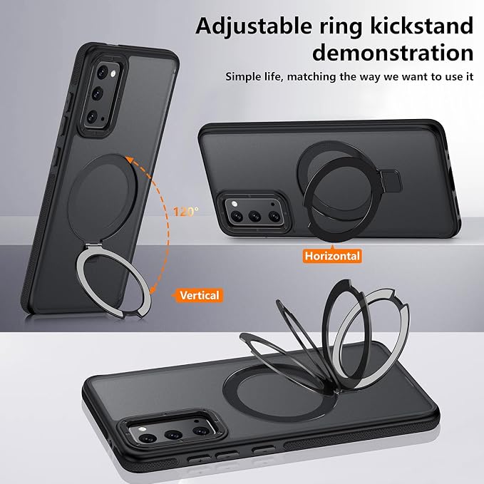 for Samsung Galaxy S20 FE Case, Magnetic Adjustable Ring Stand [Fit for Magsafe], [Military-Grade Shockproof Protection] Phone Case with Kickstand&Ring Holder (Black)