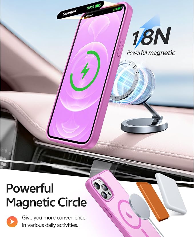 FNTCASE for iPhone 12 Pro Max Case: [Compatible with Magsafe] Translucent Matte Magnetic Phone Cover - Military Grade Drop Protection Shockproof Protective Cases - Pink