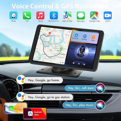 Carplay Screen for Car, 7" HD Wireless Portable Car Play Touchscreen Stereo with Android Auto Mirror Link/Backup Camera/GPS Navigation/Satellite Radio for All Vehicles
