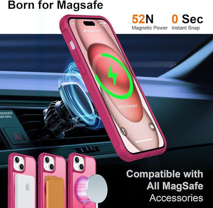 360° Magnetic Swivel Ring for iPhone 15 Plus case, Built-in Metal Stand and Ring Holder, Magsafe Compatible, Military Grade Protection, Shockproof - Rose Pink