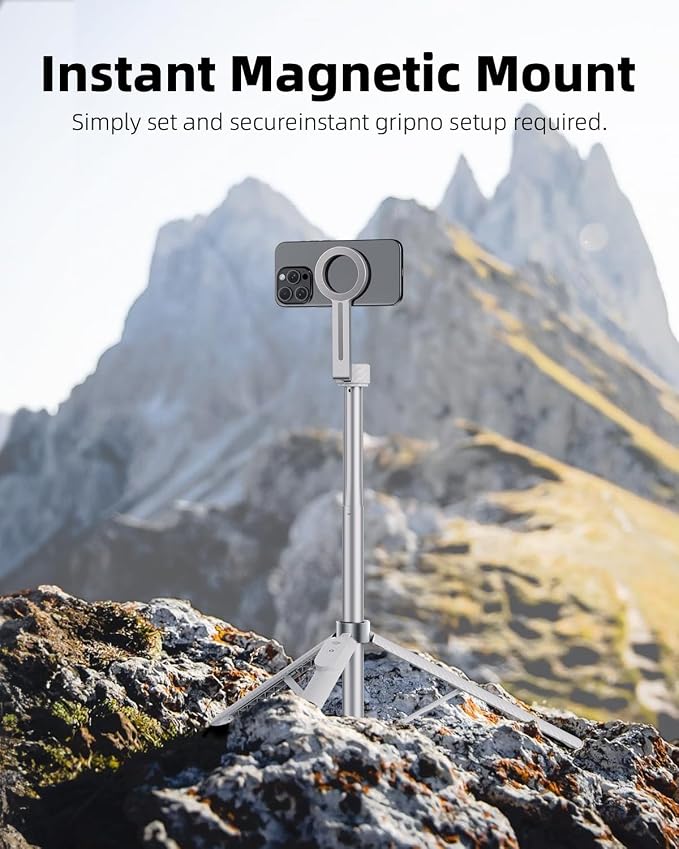 TODI 65" Magnetic Tripod for iPhone with Remote, Selfie Stick for iPhone Magsafe, Cell Phone Tripod Stand for Recording, Travel Tripod Compatible with 16/15/14/13/12 Series (White Sliver)