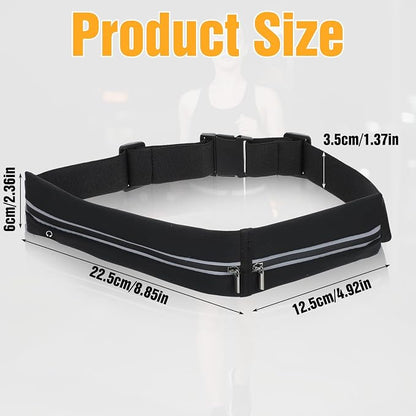 Slim Running Belt with 2 Pockets for women & Men,Runners Fanny Pack Phone Holder,Reflective Fanny Pack,Running Gear Accessories with Buckle(Black)