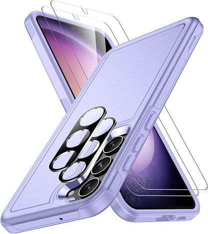 SPIDERCASE Designed for Samsung Galaxy S23 Case, [10 FT Military Grade Drop Protection], 2 Pack [Tempered Glass Screen Protector+Camera Lens Protector] Heavy Duty Shockproof Case, Light Purple