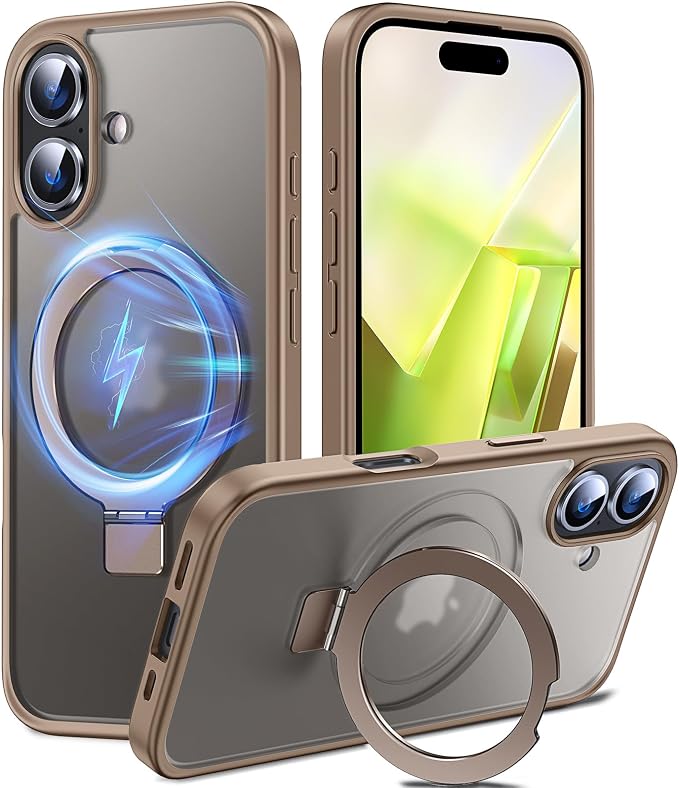 Chicfun 3-in-1 [Magnetic+Kickstand+Ring Holder] for iPhone 16 Case with Stand Ring Holder， Compatible with MagSafe, Military Shockproof Protective Kickstand Phone Case iPhone 16 Cover BronzeDesertTan