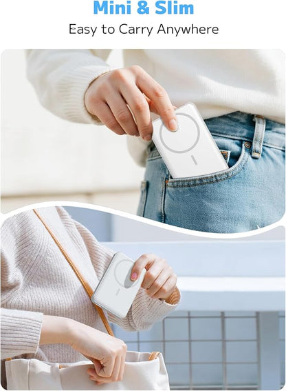 for Magsafe Portable Charger,10000mAh Power Bank with Type-C 20W PD Fast Charging, Lightweight and Slim, LED Display for Magsafe Battery Pack for iPhone 17/16/15/14 All Series, White
