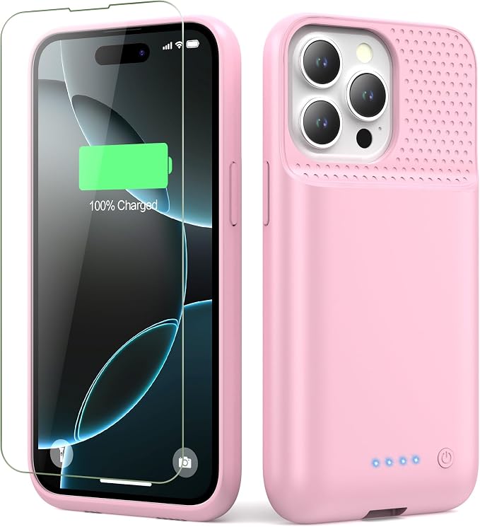 Battery Case for iPhone 16 Pro, Upgraded 7500mAh Portable Charging Case, Ultra-Slim Lightweight Powerful Extended Battery Pack for iPhone 16 Pro (6.3 inch)-Pink