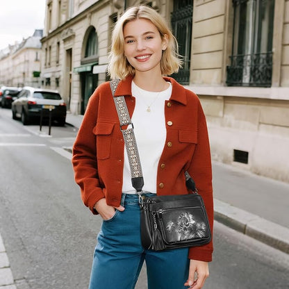 Crossbody Bags for Women Trendy, Vegan Leather Crossbody Purses Travel Shoulder Handbags Embossed Design