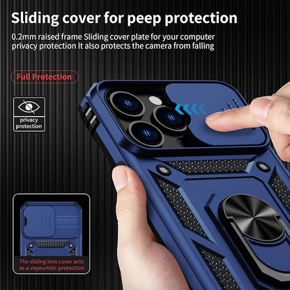 Weycolor for iPhone 13 Pro Case with Camera Lens Cover, HD Screen Protector, 10 FT Military Grade Drop Protection, Magnetic Ring Holder Kickstand Protective Phone Case for iPhone 13 Pro, Navy Blue