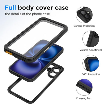 Lanenas for iPhone 16 Case Waterproof Case with Built-in Screen Protector, Full Body Dustproof Shockproof Heavy Duty Tough Rugged Phone Protective Cover for iPhone 16 6.1inch Black