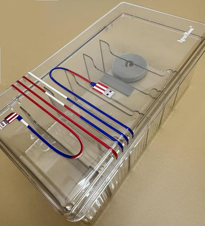 AgentMoon Clear Acrylic Cable Organizer Box with Lid, 6 Storage Slots,Color Lable Desktop Accessories Storage Box with 60 inches Cuttable Magic Lashing Straps (1PCS)