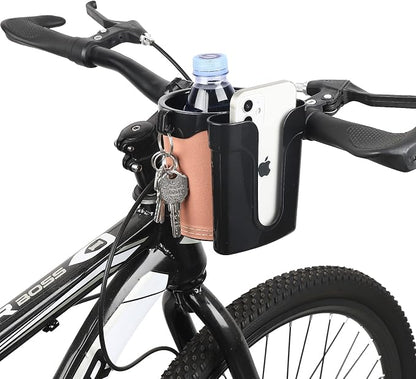 Accmor 3-in-1 Bike Cup Holder with Cell Phone Keys Holder, Bike Water Bottle Holders, Universal Bar Drink Cup Can Holder for Bicycles, Motorcycles, Scooters, Black Beige