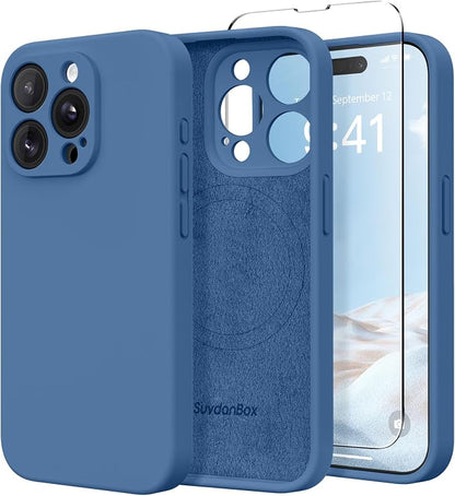 Magnetic for iPhone 12 Pro Max Case, Compatible with MagSafe, [Full Camera Protection][Screen Protector] Silicone Shockproof Protective Phone Case for iPhone 12 Pro Max 6.7", Lake Blue