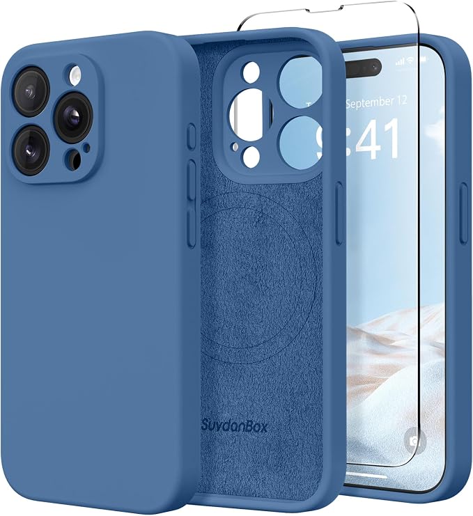 Magnetic for iPhone 15 Pro Max Case, Compatible with MagSafe, [Full Camera Protection][Screen Protector] Silicone Shockproof Protective Phone Case for iPhone 15 Pro Max 6.7", Lake Blue