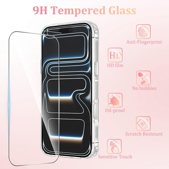 Magnetic Bow Case for iPhone 17 Pro,with Screen Protector & Camera Lens Protector, Slim Clear Phone Cover Anti-Yellowing Shockproof Protective Cover for Women Girl - Pink