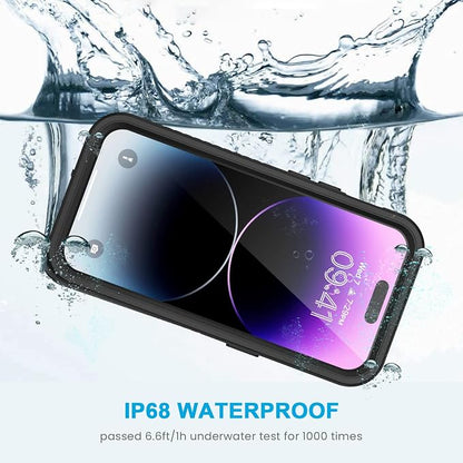 Lanhiem for iPhone 14 Pro Case, IP68 Waterproof Dustproof Case with Built-in Screen Protector, Rugged Full Body Shockproof Phone Case for iPhone 14 Pro, 6.1 inch (Black)